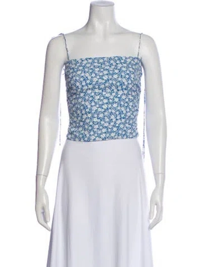 Pre-owned Reformation Floral Print Square Neckline Crop Top In Neutral