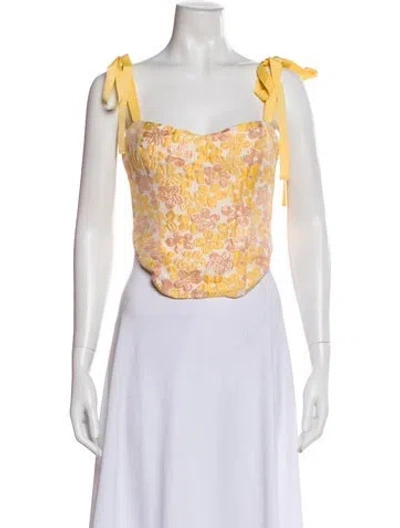 Pre-owned Reformation Floral Print Square Neckline Crop Top In Neutral