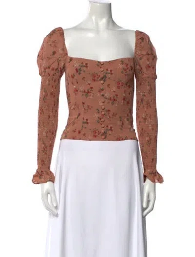 Pre-owned Reformation Floral Print Square Neckline Crop Top In Pink