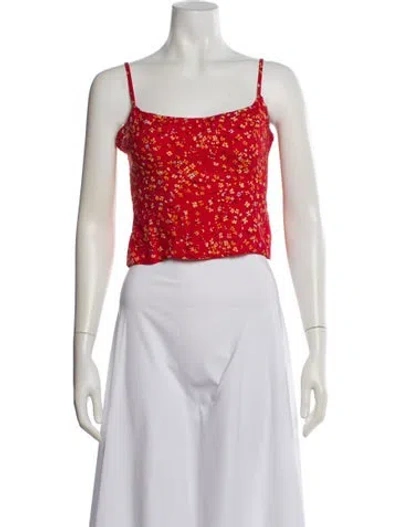 Pre-owned Reformation Floral Print Square Neckline Crop Top In Red