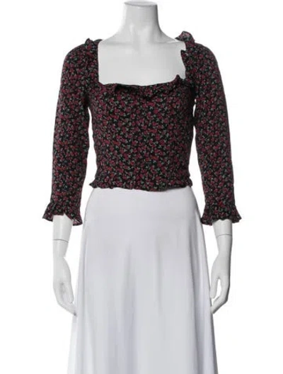 Pre-owned Reformation Floral Print Square Neckline Crop Top W/ Tags In Black