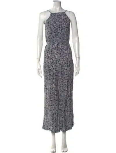 Pre-owned Reformation Floral Print Square Neckline Jumpsuit In Black