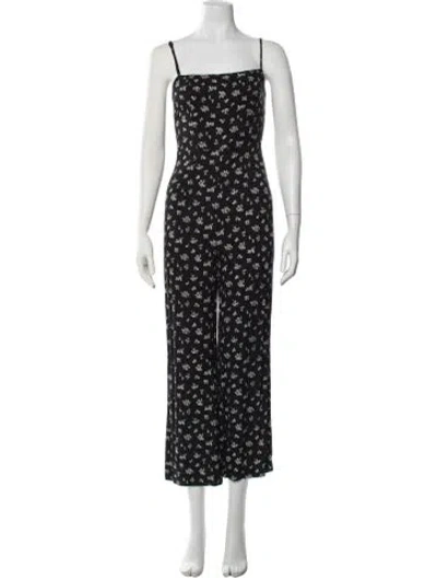 Pre-owned Reformation Floral Print Square Neckline Jumpsuit In Blue