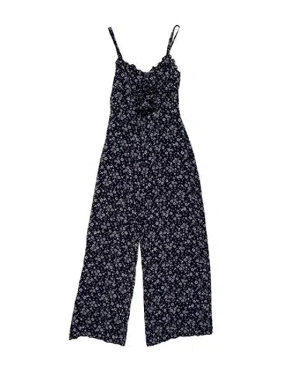Pre-owned Reformation Floral Print Square Neckline Jumpsuit In Blue