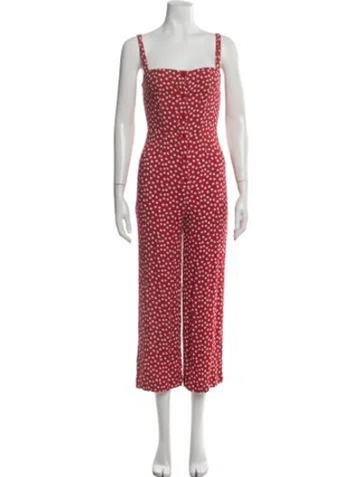 Pre-owned Reformation Floral Print Square Neckline Jumpsuit In Red