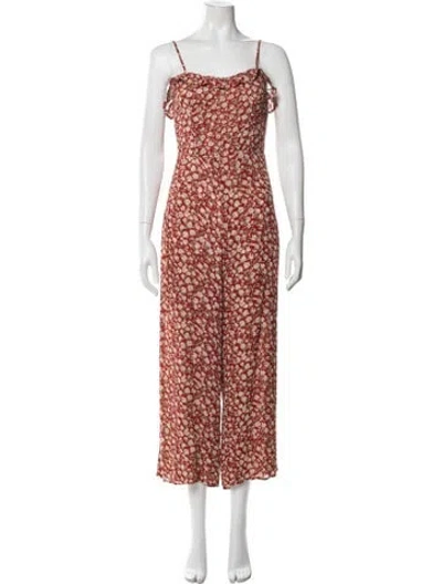 Pre-owned Reformation Floral Print Square Neckline Jumpsuit In Red
