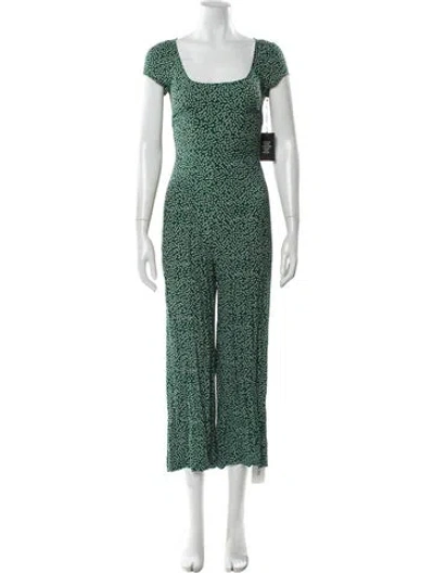 Pre-owned Reformation Floral Print Square Neckline Jumpsuit W/ Tags In Green