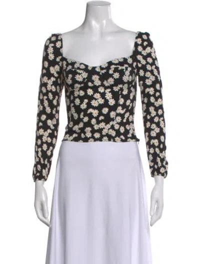 Pre-owned Reformation Floral Print Square Neckline Top In Black