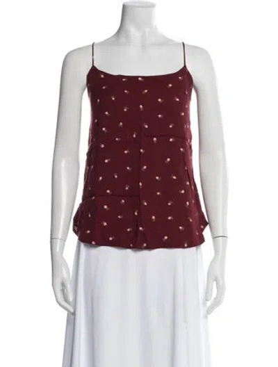 Pre-owned Reformation Floral Print Square Neckline Top In Burgundy