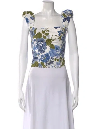 Pre-owned Reformation Floral Print Square Neckline Top In White