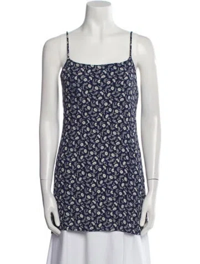 Pre-owned Reformation Floral Print Square Neckline Tunic In Blue