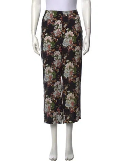 Pre-owned Reformation Floral Print Straight Leg Pants In Black