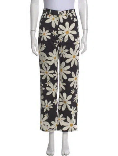 Pre-owned Reformation Floral Print Straight Leg Pants In Neutral