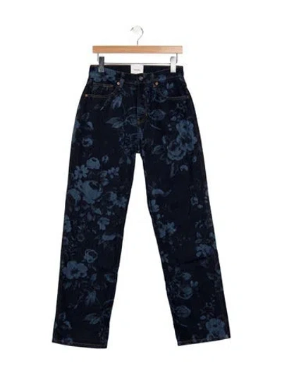 Pre-owned Reformation Floral Print Straight Leg Pants W/ Tags In Blue