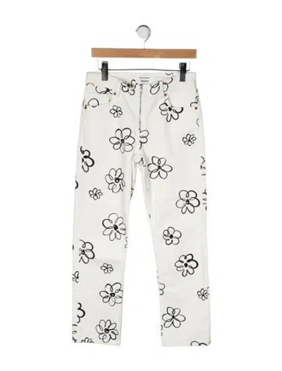 Pre-owned Reformation Floral Print Straight Leg Pants W/ Tags In White