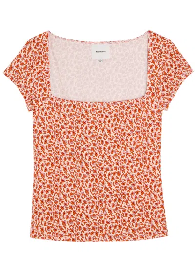 Reformation Floral-print Stretch-jersey Top In Red