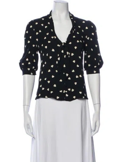 Pre-owned Reformation Floral Print Tie Neck Blouse In Blue