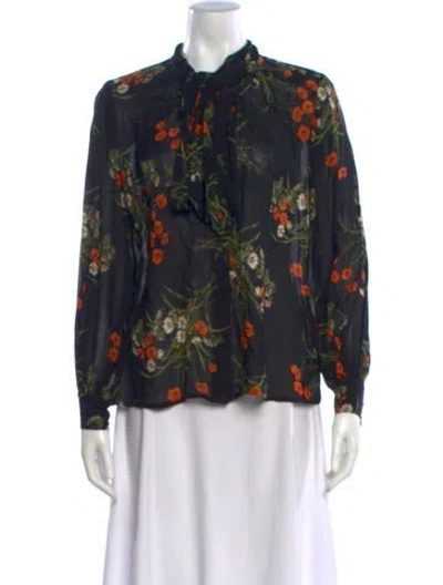 Pre-owned Reformation Floral Print Tie Neck Blouse In Multicolor