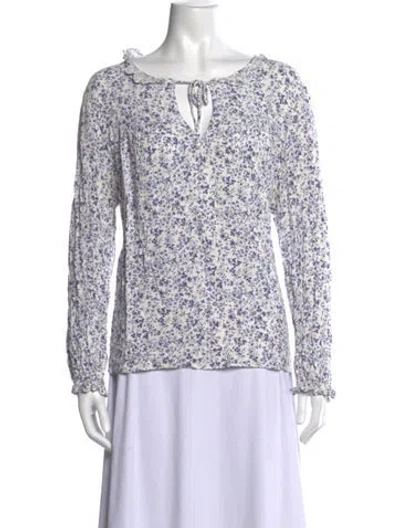 Pre-owned Reformation Floral Print Tie Neck Blouse In White