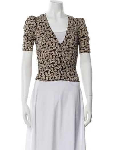 Pre-owned Reformation Floral Print V-neck Blouse In Black
