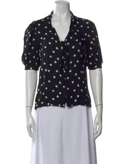 Pre-owned Reformation Floral Print V-neck Blouse In Black