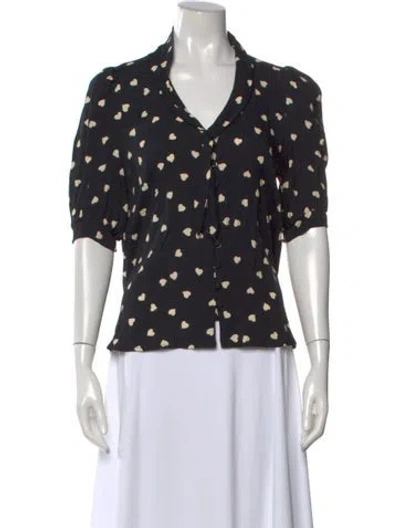 Pre-owned Reformation Floral Print V-neck Blouse In Black
