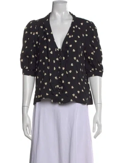 Pre-owned Reformation Floral Print V-neck Blouse In Black