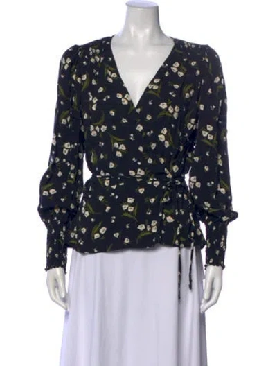 Pre-owned Reformation Floral Print V-neck Blouse In Black