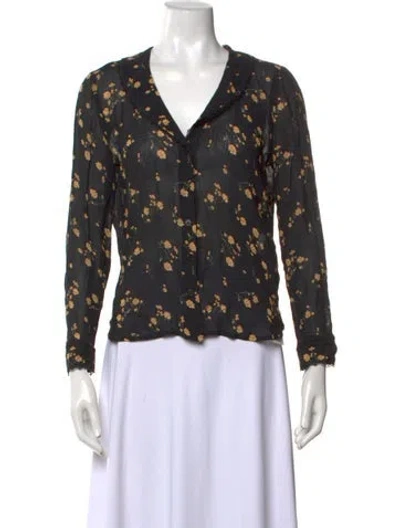 Pre-owned Reformation Floral Print V-neck Blouse In Black