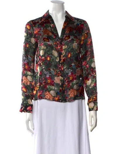 Pre-owned Reformation Floral Print V-neck Blouse In Black