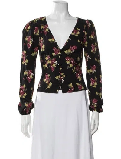 Pre-owned Reformation Floral Print V-neck Blouse In Black