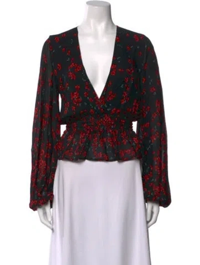 Pre-owned Reformation Floral Print V-neck Blouse In Black