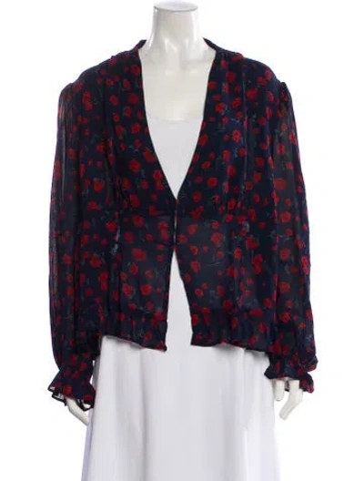 Pre-owned Reformation Floral Print V-neck Blouse In Blue