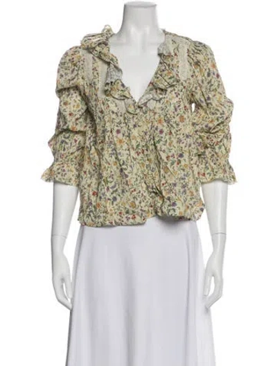 Pre-owned Reformation Floral Print V-neck Blouse In Multi