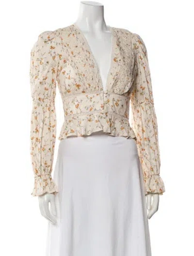 Pre-owned Reformation Floral Print V-neck Blouse In Neutral