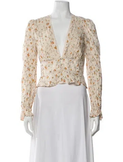 Pre-owned Reformation Floral Print V-neck Blouse In Neutral