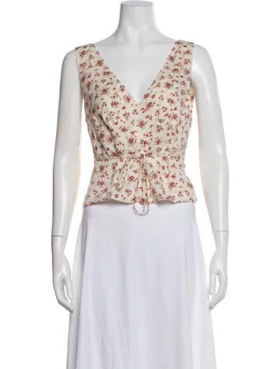 Pre-owned Reformation Floral Print V-neck Blouse In Neutral
