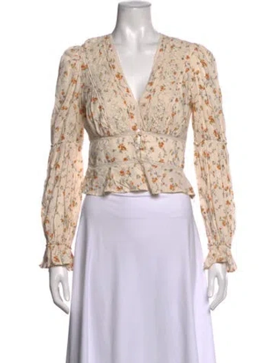 Pre-owned Reformation Floral Print V-neck Blouse In Neutrals