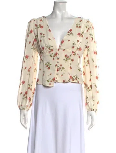 Pre-owned Reformation Floral Print V-neck Blouse In Neutrals
