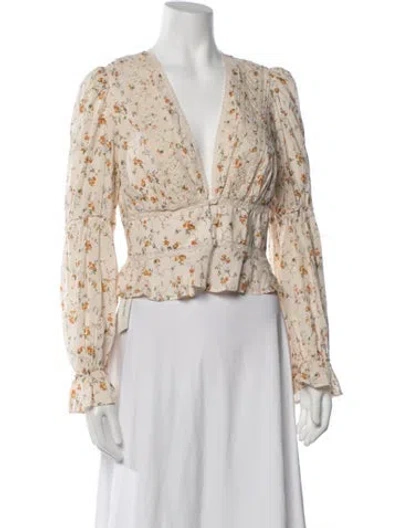 Pre-owned Reformation Floral Print V-neck Blouse In Neutrals
