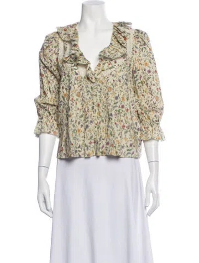 Pre-owned Reformation Floral Print V-neck Blouse In Neutrals