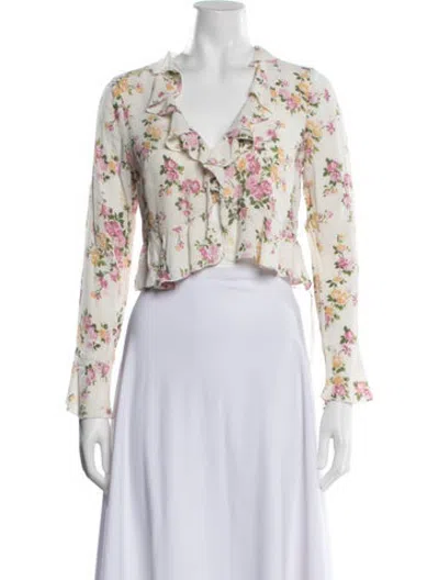Pre-owned Reformation Floral Print V-neck Blouse In Neutrals