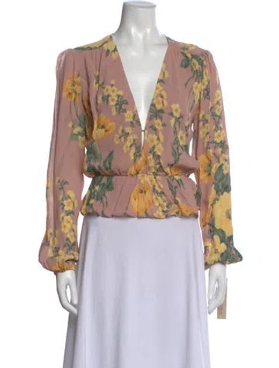 Pre-owned Reformation Floral Print V-neck Blouse In Pink