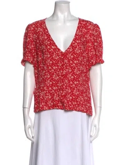Pre-owned Reformation Floral Print V-neck Blouse In Red