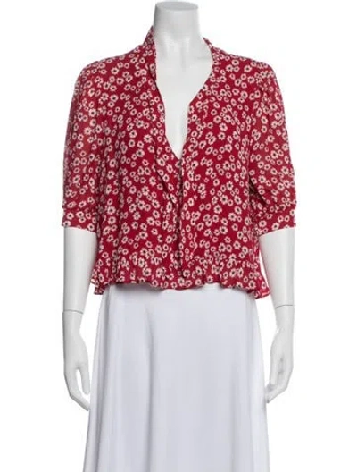 Pre-owned Reformation Floral Print V-neck Blouse In Red