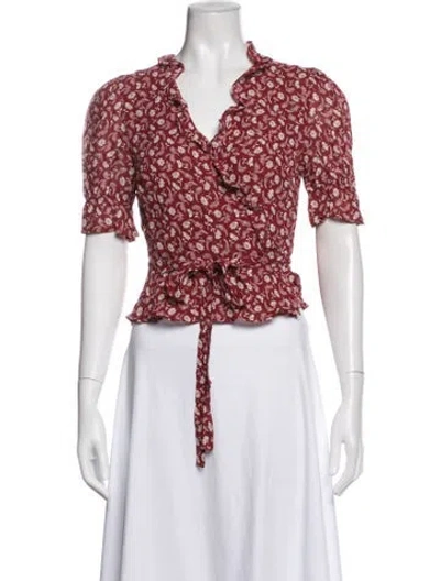 Pre-owned Reformation Floral Print V-neck Blouse In Red