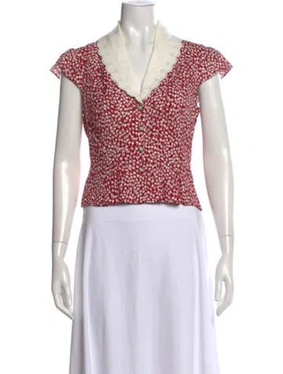 Pre-owned Reformation Floral Print V-neck Blouse In Red