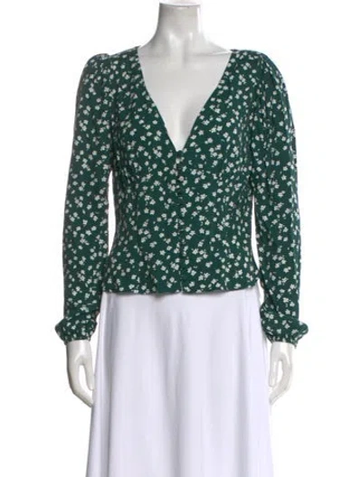 Pre-owned Reformation Floral Print V-neck Blouse W/ Tags In Green