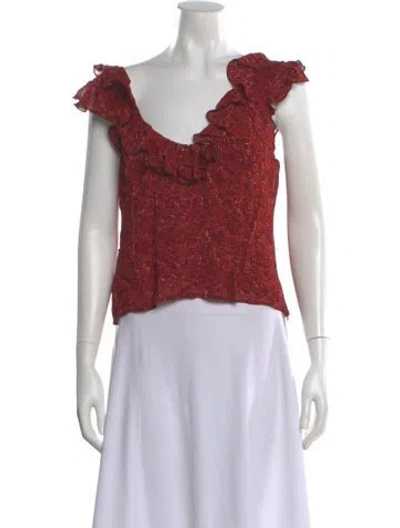Pre-owned Reformation Floral Print V-neck Blouse W/ Tags In Red