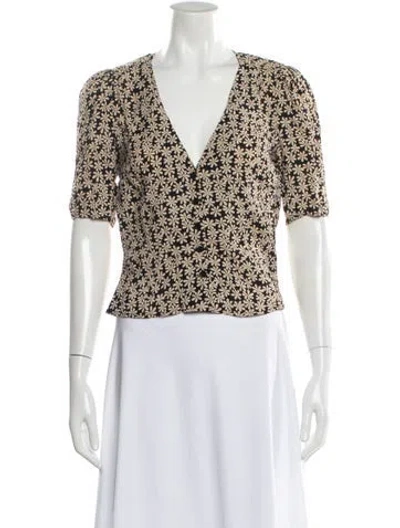 Pre-owned Reformation Floral Print V-neck Blouse In White